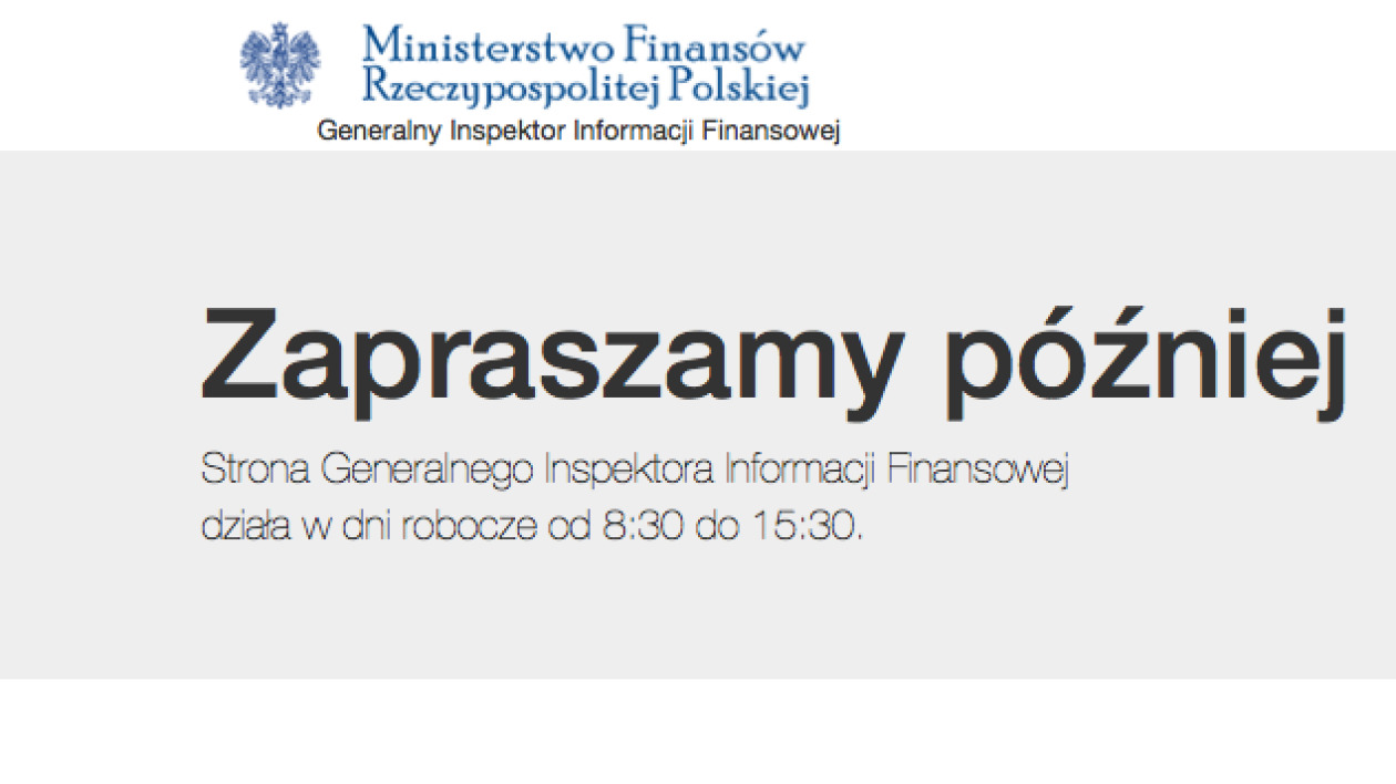 Rządowa strona internetowa jak urzędnik. Przyjmuje od 8.30 do 15.30